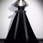 Simple A line High Neckline Velvet Black Long Prom Dress B179
