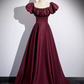 Simple A line Strapless Satin Burgundy Long Prom Dress B180