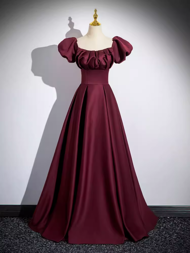 Simple A line Strapless Satin Burgundy Long Prom Dress B180