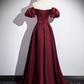 Simple A line Strapless Satin Burgundy Long Prom Dress B180