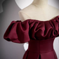 Simple A line Strapless Satin Burgundy Long Prom Dress B180