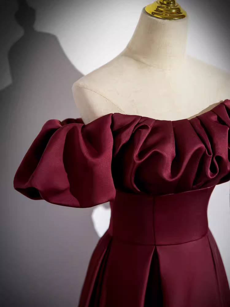 Simple A line Strapless Satin Burgundy Long Prom Dress B180