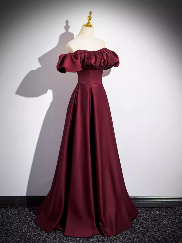 Simple A line Strapless Satin Burgundy Long Prom Dress B180