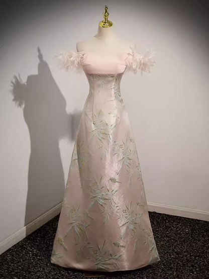 Sexy A Line Strapless Satin Pink Long Prom Dress B184