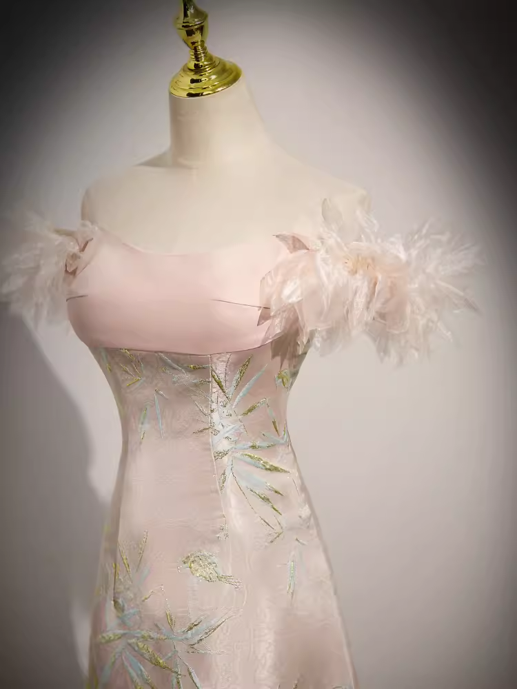 Sexy A Line Strapless Satin Pink Long Prom Dress B184