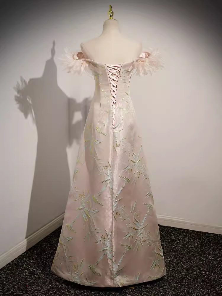 Robe de bal longue en satin rose, ligne A, sexy, sans bretelles, B184