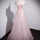 Sparkly A Line Off The Shoulder Pink Long Prom Dress B185