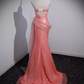 Robe de bal longue rose sans bretelles sirène scintillante B186