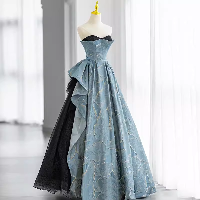 Ball Gown Strapless Blue Long Prom Dress B188