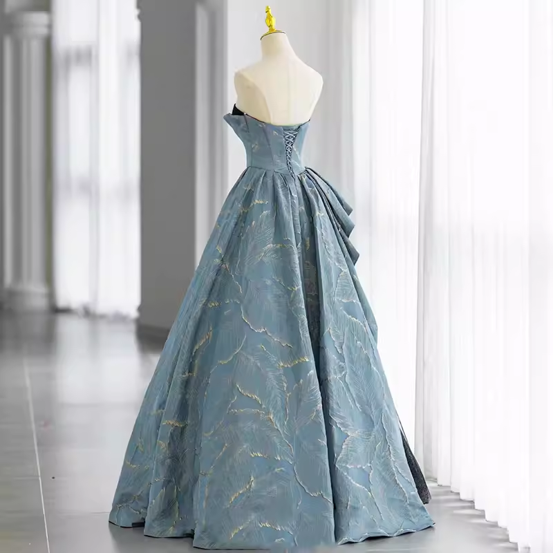 Ball Gown Strapless Blue Long Prom Dress B188
