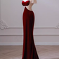 Mermaid Short Sleeves Burgundy Long Prom Dress B190