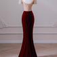 Mermaid Short Sleeves Burgundy Long Prom Dress B190