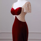 Mermaid Short Sleeves Burgundy Long Prom Dress B190