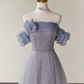 Robe de bal longue en Tulle, ligne A, sans bretelles, manches courtes, Simple, B194