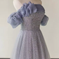 Robe de bal longue en Tulle, ligne A, sans bretelles, manches courtes, Simple, B194