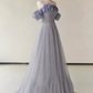 Robe de bal longue en Tulle, ligne A, sans bretelles, manches courtes, Simple, B194