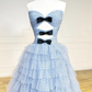 Unique Sweetheart Neck Tulle Blue Long Prom Dress B196