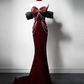 Unique Mermaid Velvet Burgundy Long Prom Dress B197