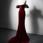Unique Mermaid Velvet Burgundy Long Prom Dress B197
