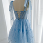 A-Line Sweetheart Neck Tulle Blue Short Homecoming Dresses B198
