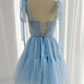 A-Line Sweetheart Neck Tulle Blue Short Homecoming Dresses B198