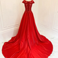 A-Line Scoop Neckline Satin Lace Burgundy Long Prom Dress B199