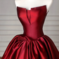 Simple A line Satin Burgundy Long Prom Dress B201