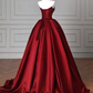 Simple A line Satin Burgundy Long Prom Dress B201