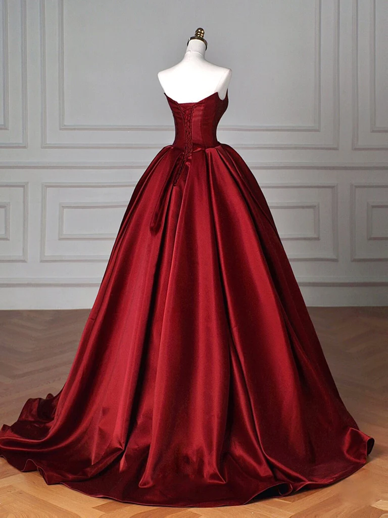 Simple A line Satin Burgundy Long Prom Dress B201