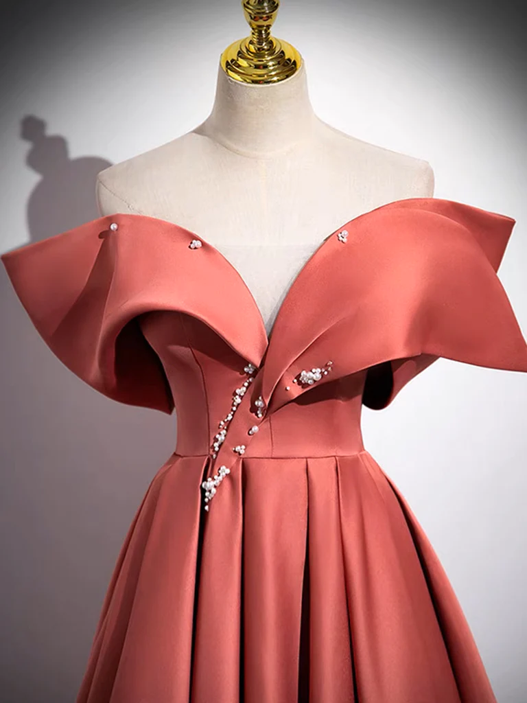 Robe de bal longue en satin, ligne a, épaules dénudées, épaules dénudées, B202