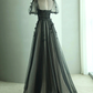 A-Line Tulle Butterfly Long Black Prom Dress B203