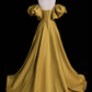 Simple Yellow A-line Satin Long Prom Dress B205