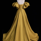 Robe de bal longue en satin jaune simple ligne a B205