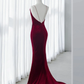 Simple Velvet Mermaid Burgundy Long Prom Dress B206