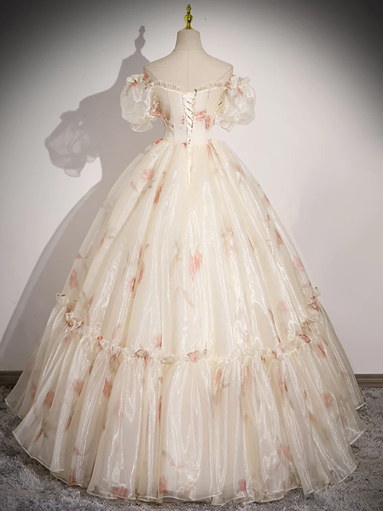 Vintage Ball Gown Champagne Sweetheart Neck Tulle Long Sweet 16 Dress BlingDress Vintage Ball Gown Champagne Sweetheart Neck Tulle Long Sweet 16 Dress BlingDress