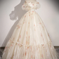 Vintage Ball Gown Champagne Sweetheart Neck Tulle Long Sweet 16 Dress B208