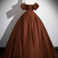 Simple A line Satin Brown Long Prom Dress B213