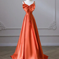 Robe de bal longue en satin orange trapèze B214