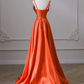 A-Line Orange Satin Long Prom Dress B214