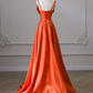 Robe de bal longue en satin orange trapèze B214