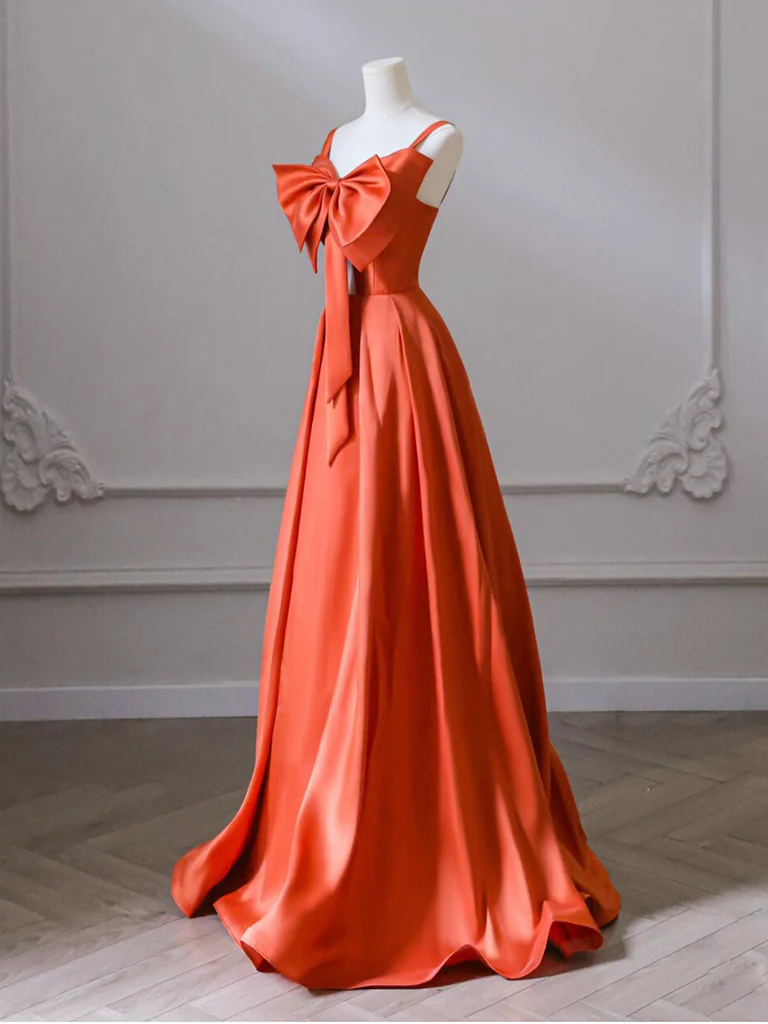 A-Line Orange Satin Long Prom Dress B214