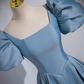 Robe de bal longue en satin bleu trapèze simple B215