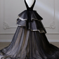 Robe de Bal Noir Col en V Tulle Velours Sweet 16 Robe B216