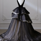 Ball Gown Black V Neck Tulle Velvet Sweet 16 Dress B216