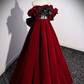A-Line Off Shoulder Velvet Lace Burgundy Long Prom Dress B231