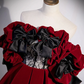 Robe de bal longue en dentelle et velours, ligne a, épaules dénudées, bordeaux, B231