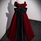 Robe de bal longue en dentelle et velours, ligne a, épaules dénudées, bordeaux, B231