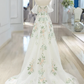 A-Line Off Shoulder Tulle Lace Applique White Long Prom Dress B232