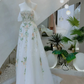 A-Line Off Shoulder Tulle Lace Applique White Long Prom Dress B232