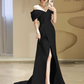 Simple Off Shoulder Satin Mermaid Black Long Prom Dress B235